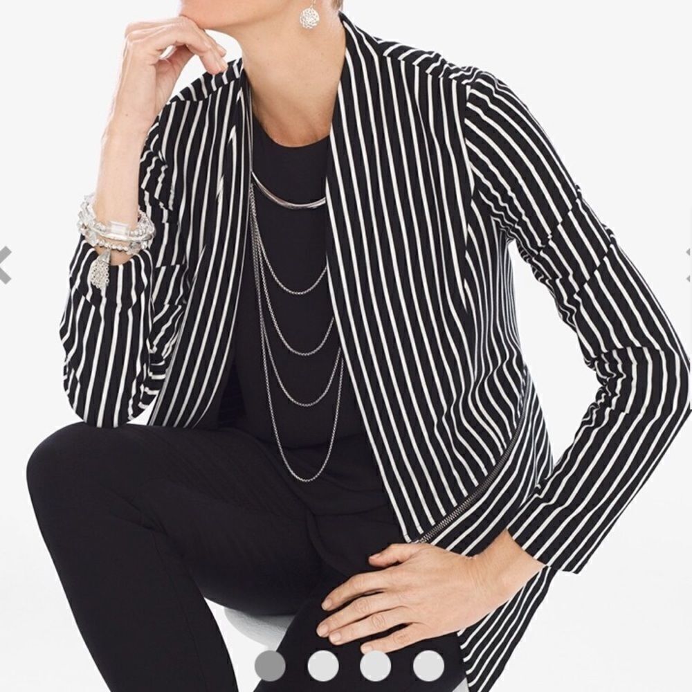 NWT Chico's Black and White Stripe Knit Blazer Jacket with Zipper Size 1